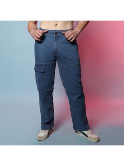 Campus Sutra - Mens Prussian Blue Panel Denim Jeans