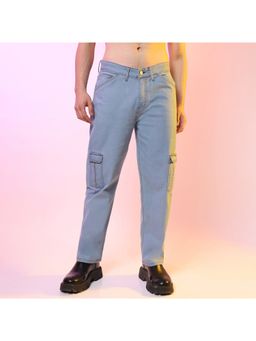 Campus Sutra - Mens Light Blue Straight Cargo Denim Jeans