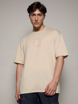 CAHOOT - Beige Mens Printed Oversized Basic T-Shirt