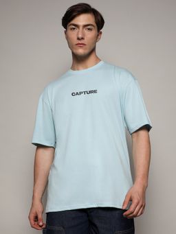 Campus Sutra - Blue Mens Printed Oversized Basic T-Shirt