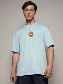 Campus Sutra - Blue Mens Printed Oversized Basic T-Shirt