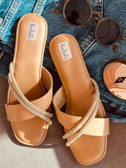 Fuchsia by Aashka Mehta - Tan Latte Sliders Flats