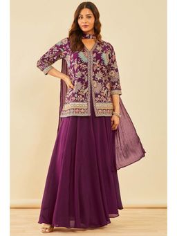 Soch - Wine Embroidered Viscose Kurta with Sharara and Dupatta (Set of 3)