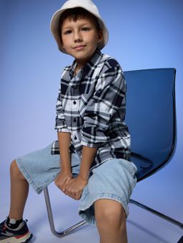 The Souled Store - Plaid Navy Blue & White Young Boys Shirts