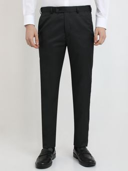 Park Avenue - Slim Fit Self Design Black Pure Cotton Trouser