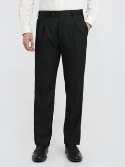 Park Avenue - Regular Fit Self Design Black Pure Cotton Trouser