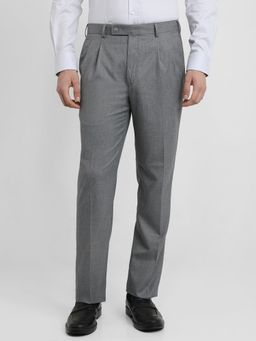 Park Avenue - Regular Fit Self Design Medium Grey Pure Cotton Trouser