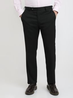 Park Avenue - Regular Fit Self Design Black Cotton Blend Trouser