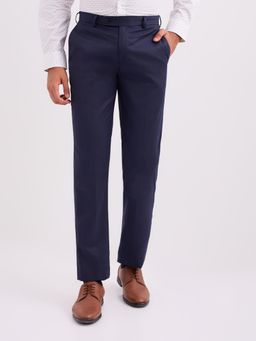 Park Avenue - Regular Fit Solid Navy Blue Pure Cotton Trouser