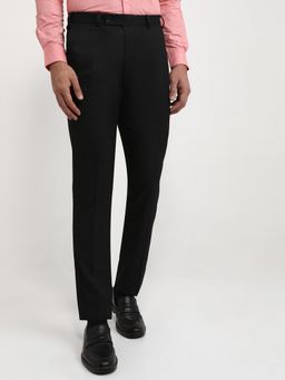 Raymond - Slim Fit Solid Black Pure Cotton Trouser