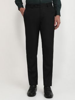 Raymond - Slim Fit Self Design Black Pure Cotton Trouser