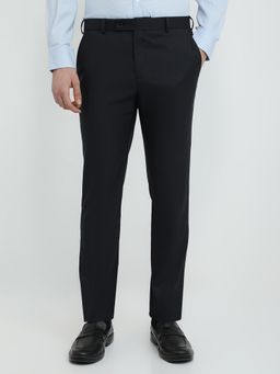 Raymond - Slim Fit Solid Navy Blue Pure Cotton Trouser