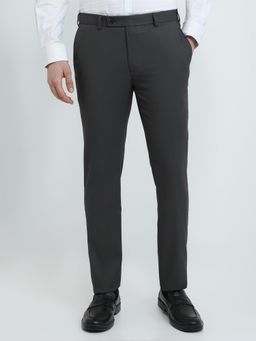 Raymond - Slim Fit Solid Dark Grey Pure Cotton Trouser