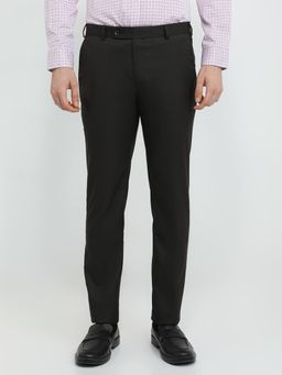 Raymond - Slim Fit Self Design Black Pure Cotton Trouser
