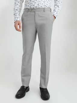 Raymond - Slim Fit Checkered Medium Grey Pure Cotton Trouser