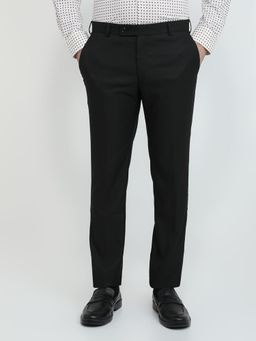 Raymond - Slim Fit Checkered Black Pure Cotton Trouser