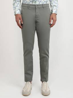Parx - Low Rise Tapered Fit Self Design Medium Green Pure Cotton Trouser