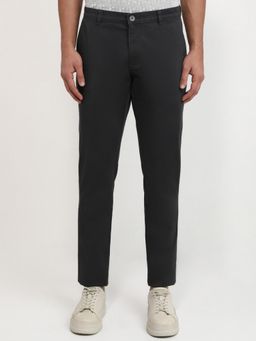 Parx - Low Rise Tapered Fit Solid Dark Charcoal Pure Cotton Trouser