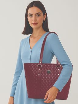 ESBEDA - Maroon Colour Quilted Classic Pattern Tote Bag For Women