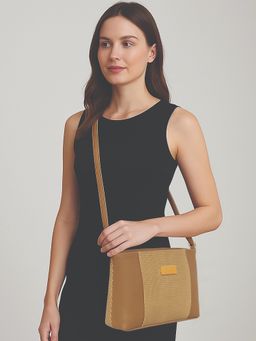 ESBEDA - Beige Colour Dual-Zip Textured Sling Bag For Women