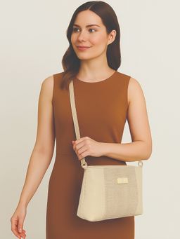 ESBEDA - Cream Colour Dual-Zip Textured Sling Bag For Women