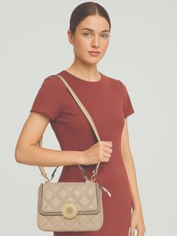 ESBEDA - Beige Colour Quilted Charm Sling Bag For Women