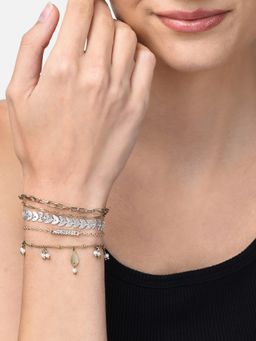 Zaveri Pearls - Set of 5 Gold, Rose Gold & Silver Tone Contemporary Bracelets ZPFK10546