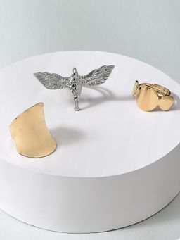 Zaveri Pearls - Gold & Silver Tone Set of 3 Classy Contemporary Finger Rings ZPFK10577