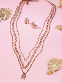 Zaveri Pearls - Gold Tone Contemporary 3 Layers Necklace & Stud Earring Set ZPFK10609