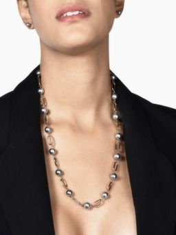 Zaveri Pearls - Grey Beads Long Contemporary Necklace & Stud Earring Set ZPFK11251