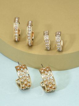 Zaveri Pearls - Set of 3 Gold Tone Contemporary Dazzling Diamonds Semi Hoop Earrings ZPFK12085