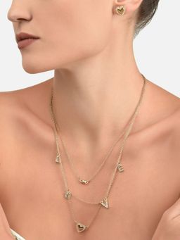 Zaveri Pearls - Gold Tone 3 layers Love & Heart Dazzling Diamonds Studded Necklace & Chains ZPFK12166
