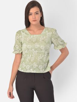 Latin Quarters - Green Half Sleeve Jacquard Solid Blouse