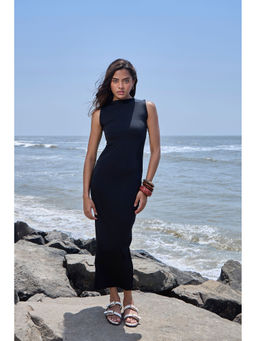 COLOR CAPITAL - Women Black Polyester High Neck Dress