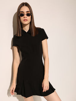 ONLY - Women Black Polyester Collar Neck Dress