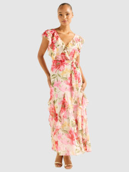 Forever New - Women Multi-Color Polyester V-Neck Dress with Belt (Set of 2)