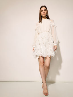 ONLY - Women White Polyester High Neck Dress