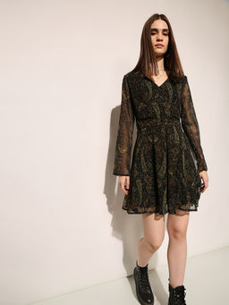 ONLY - Women Black Polyester V-Neck Dress