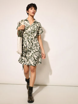 ONLY - Women Green Viscose Blend Collar Neck Dress with Belt (Set of 2)