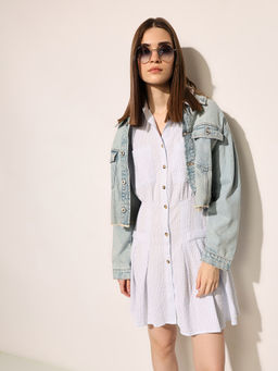 ONLY - Women White Cotton Collar Neck Dress