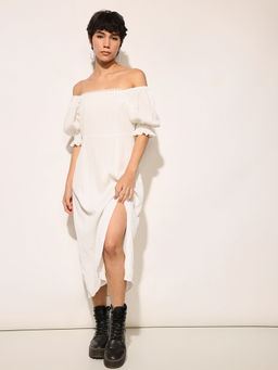 ONLY - Women White Polyester Square Neck Dress