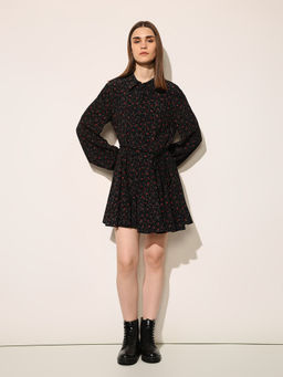 ONLY - Women Black Viscose Collar Neck Dress