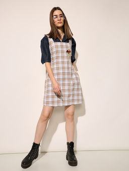 ONLY - Women Beige Cotton Square Neck Dress