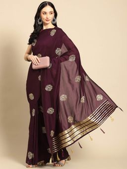 Odette - Purple Silk Embroidered Saree with Unstitched Blouse