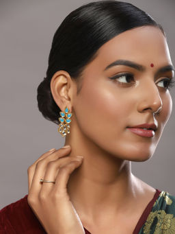 Ruby Raang Studio - Nai Fiza Tear Drop Blue Kundan and Motif Earrings