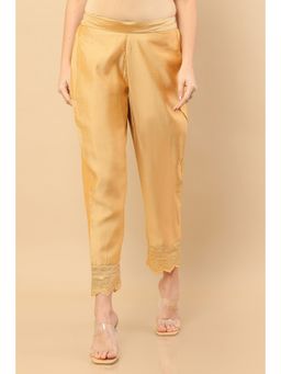 Soch - Gold Chanderi Straight Pants with Embroidered Borders