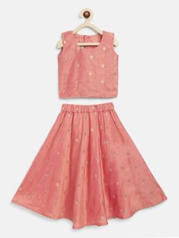 Baby Zi - Pink Dupion Crop Top & Skirt (Set of 2)