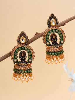 Karatcart - Gold Plated Green Mata Laxmi Jhumki Earrings for Women