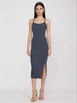 R&B - Navy Blue Striped Sleeveless Women Dress