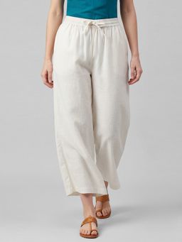 R&B - Solid Off White Women Flared Palazzo